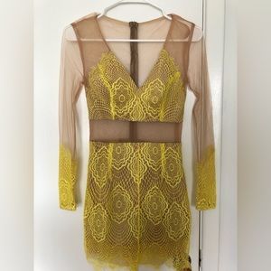 Yellow/Sheer mini long sleeve dress